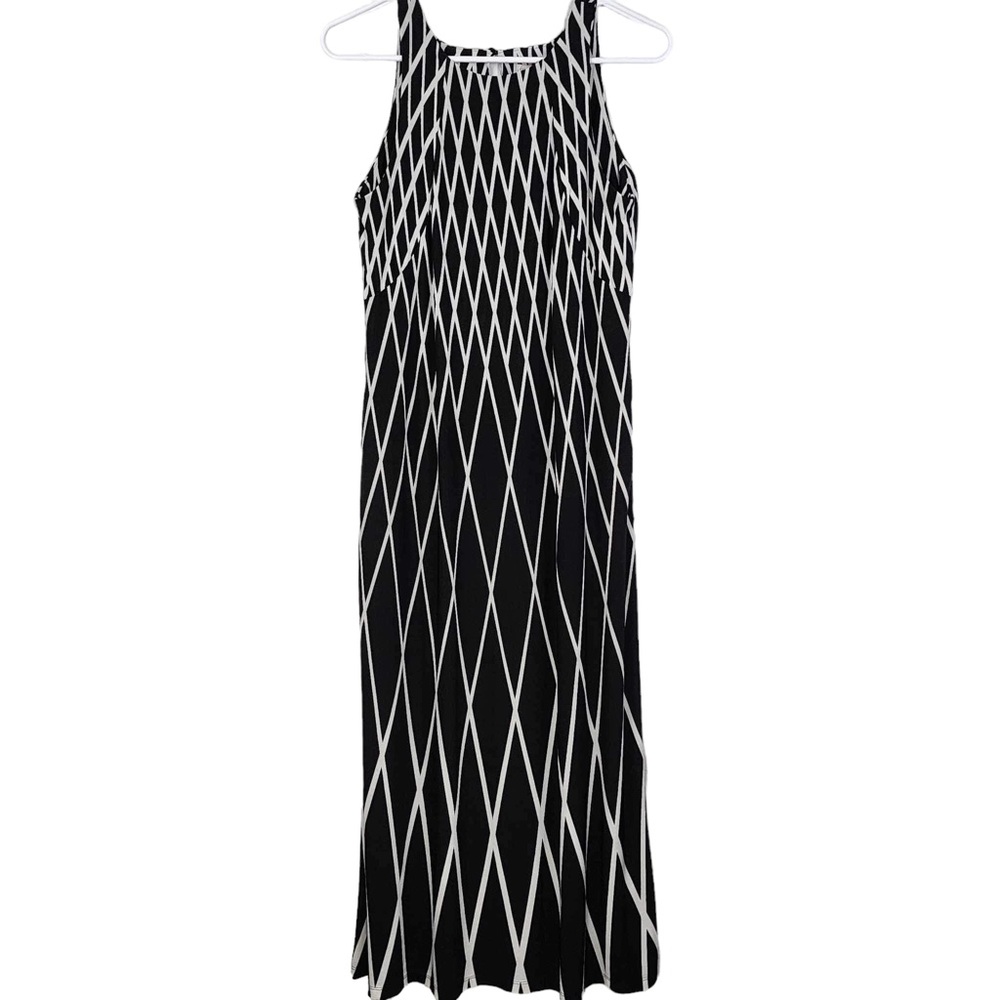 “C est 1946” geometric black & white maxi dress